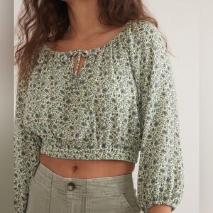 Marine Layer Floral Cotton Tiana Cropped Blouse Top Green Vine Purple Women’s S